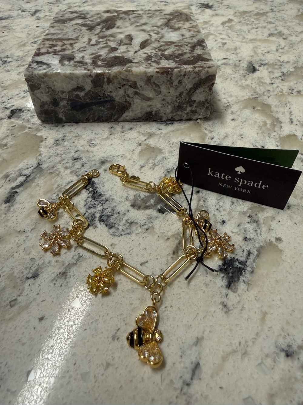 kate spade gold-tone bee and floral charm bracelet